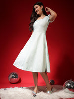 Textured Fit & Flare Midi Dress for Women with Two Side Pockets