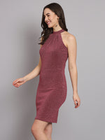 Self Design Halter Neck Sleeveless Bodycon Dress