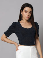 Lycra Party Puff Sleeves Shiny Readymade Blouse