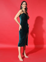 Vaararo Velvet Bodycon Party Dress for Women | Sleeveless Thigh-Slit Outfit with Spaghetti Straps