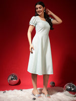 Textured Fit & Flare Midi Dress for Women with Two Side Pockets