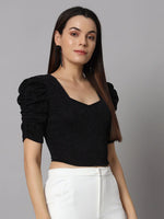 Lycra Party Puff Sleeves Shiny Readymade Blouse