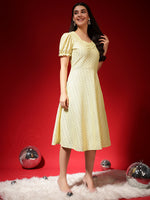 Textured Fit & Flare Midi Dress for Women with Two Side Pockets