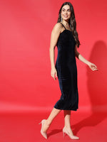 Vaararo Velvet Bodycon Party Dress for Women | Sleeveless Thigh-Slit Outfit with Spaghetti Straps