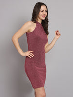 Self Design Halter Neck Sleeveless Bodycon Dress