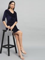 V-Neck Ruffles Detail Velvet Sheath Dress
