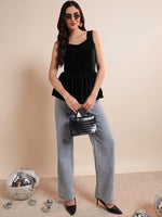 Velvet Peplum Top