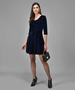 Tie-Ups Velvet A-Line Dress with Side Pockets