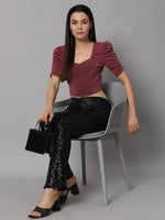 Lycra Party Puff Sleeves Shiny Readymade Blouse