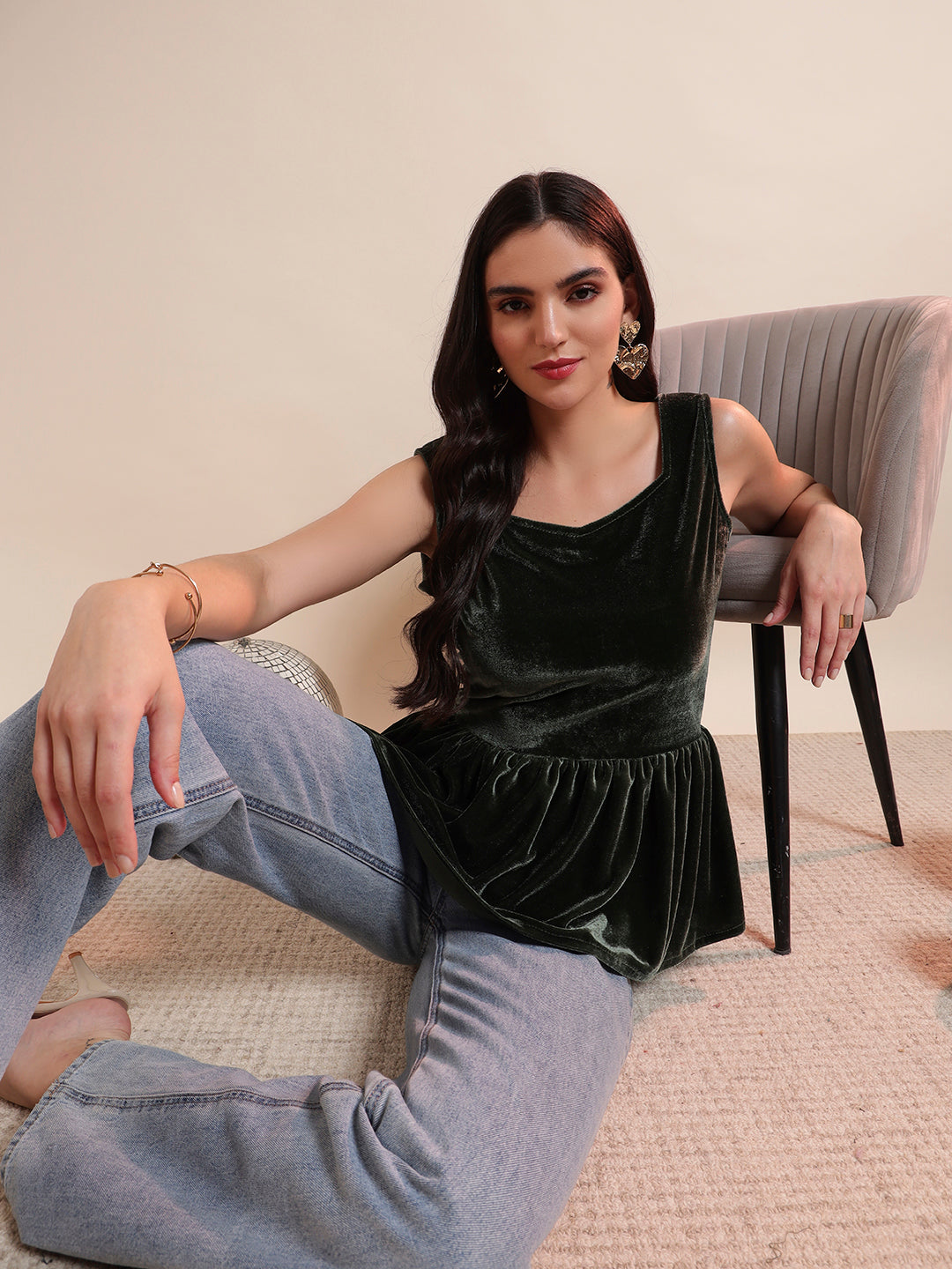 Velvet Peplum Top