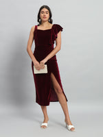 Shoulder Straps Velvet Ruffles Bodycon Midi Dress