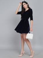 Tie-Ups Velvet A-Line Dress with Side Pockets