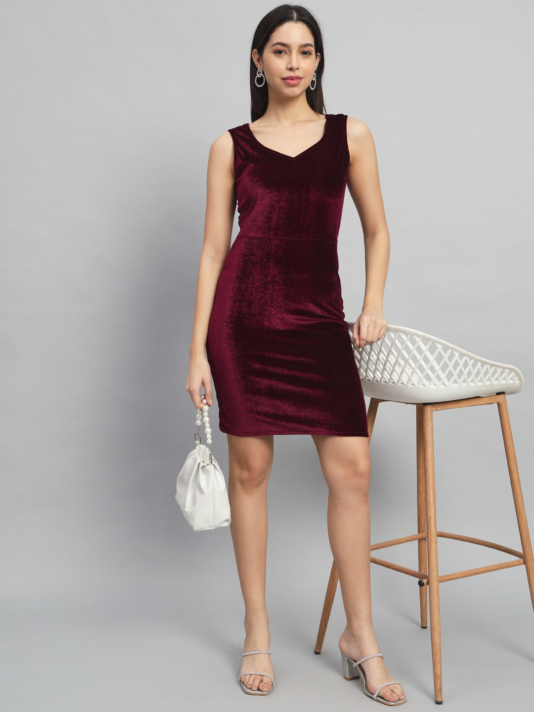 V-Neck Velvet Bodycon Mini Dress