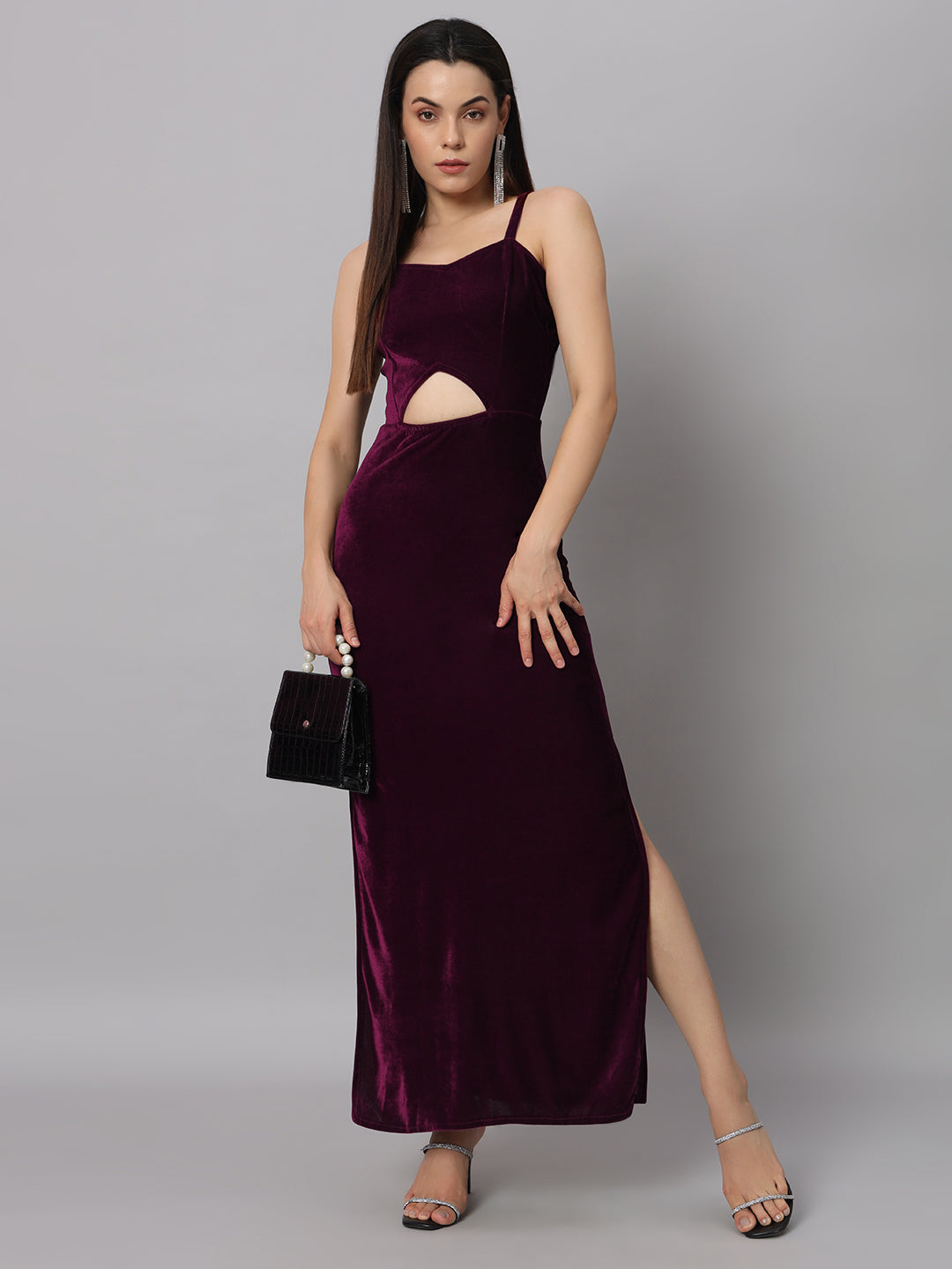 Women Sweetheart Neck Shoulder Straps Cut-Outs Sheath Maxi Dress