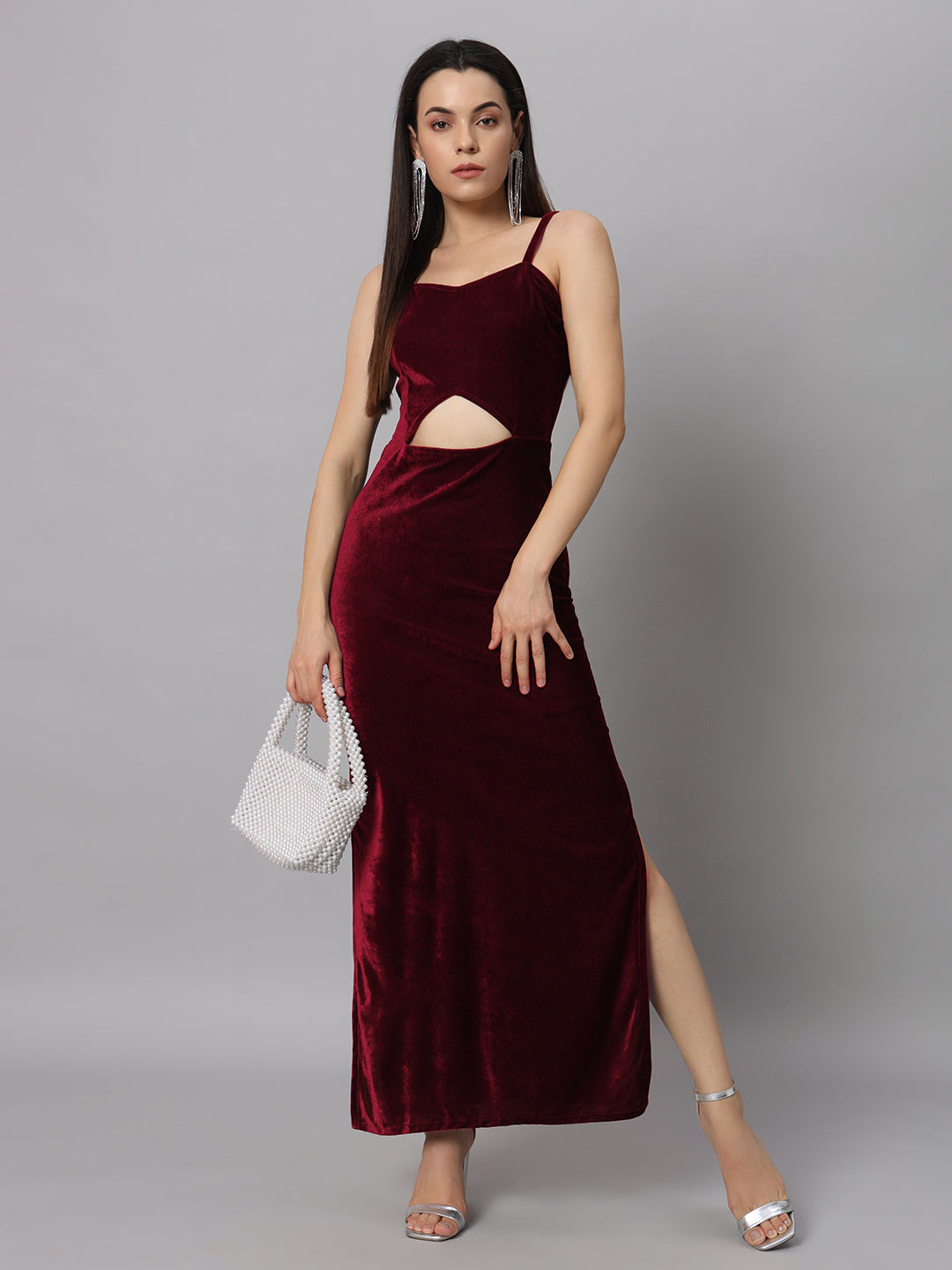 Women Sweetheart Neck Shoulder Straps Cut-Outs Sheath Maxi Dress