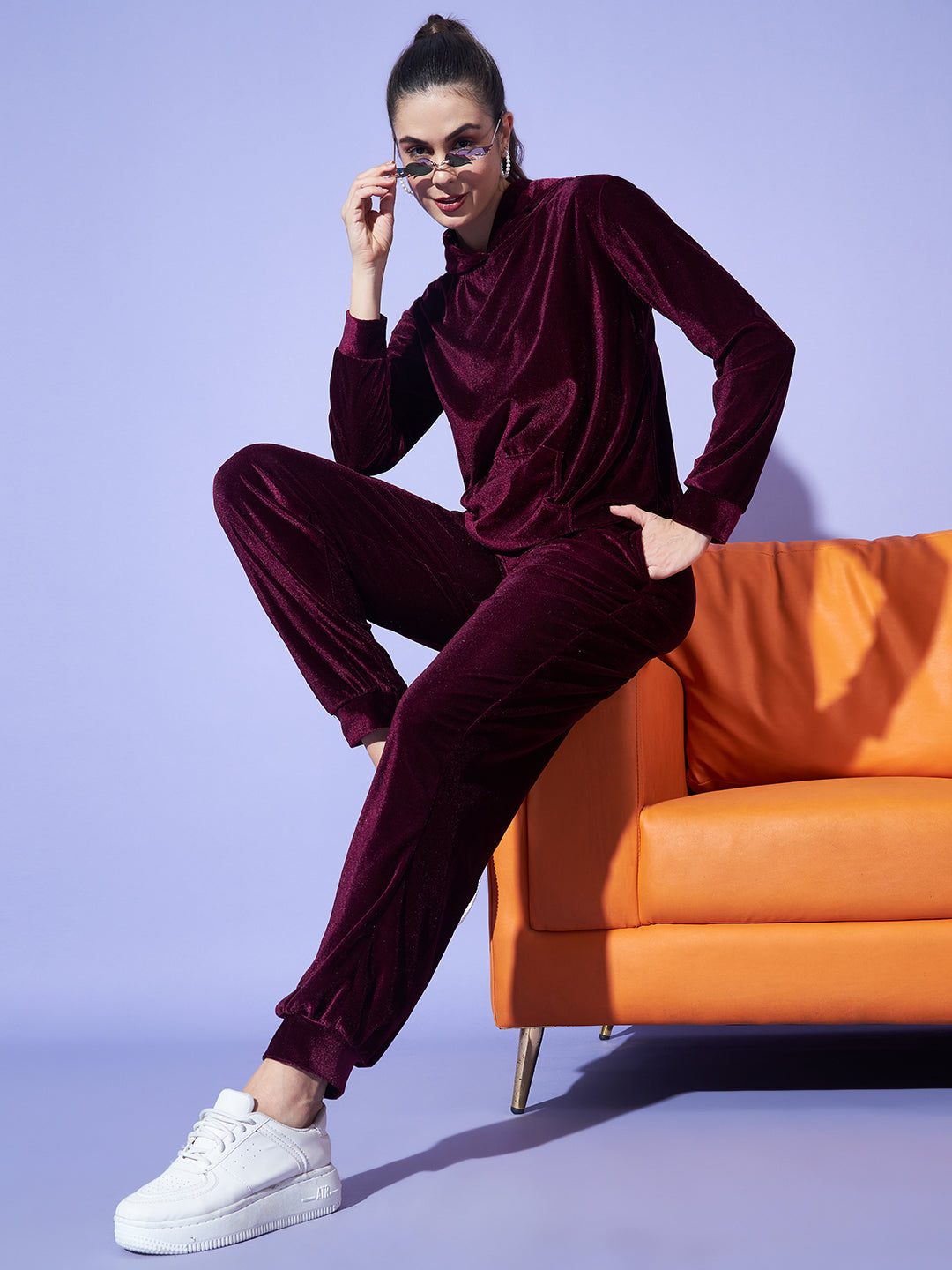 Velvet Tracksuit Set for Women with Hoodie and Handy Pockets