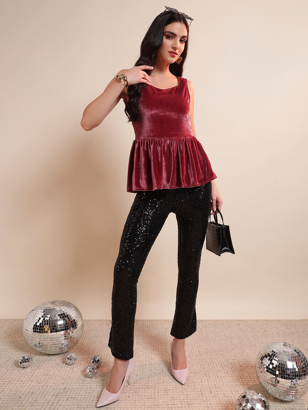 Velvet Peplum Top