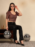 Metallic Shimmer Ruched Sleeve Top