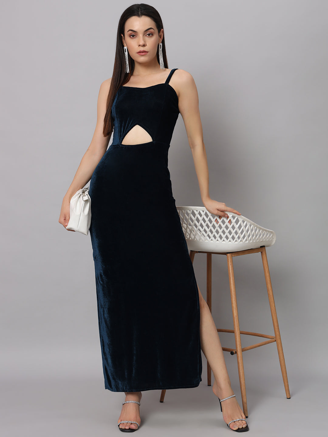 Women Sweetheart Neck Shoulder Straps Cut-Outs Sheath Maxi Dress