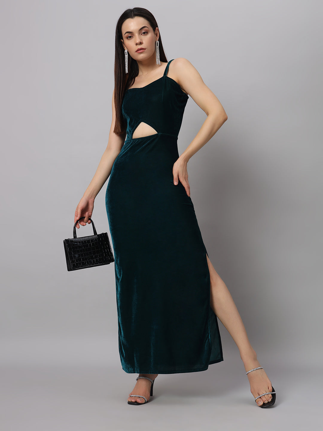 Women Sweetheart Neck Shoulder Straps Cut-Outs Sheath Maxi Dress