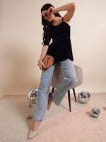 Solid One Shoulder Velvet Peplum Top