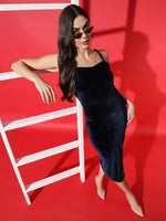 Vaararo Velvet Bodycon Party Dress for Women | Sleeveless Thigh-Slit Outfit with Spaghetti Straps