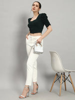 Lycra Party Puff Sleeves Shiny Readymade Blouse