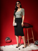 Metallic Shimmer Ruched Sleeve Top