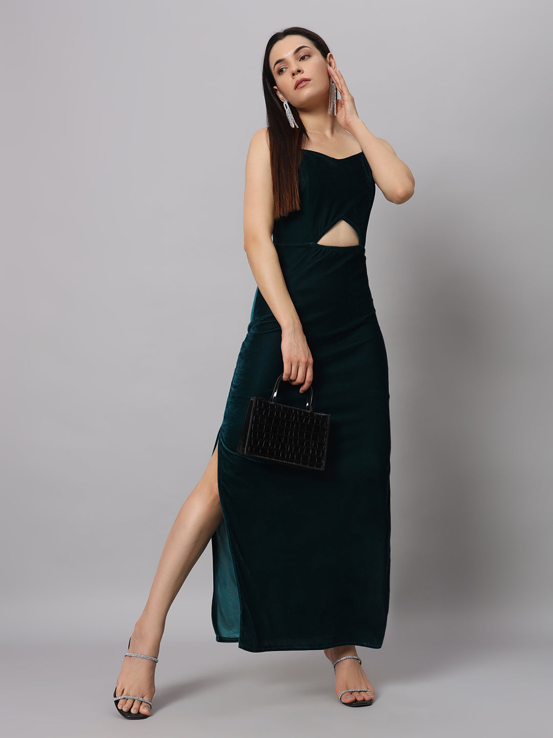 Women Sweetheart Neck Shoulder Straps Cut-Outs Sheath Maxi Dress