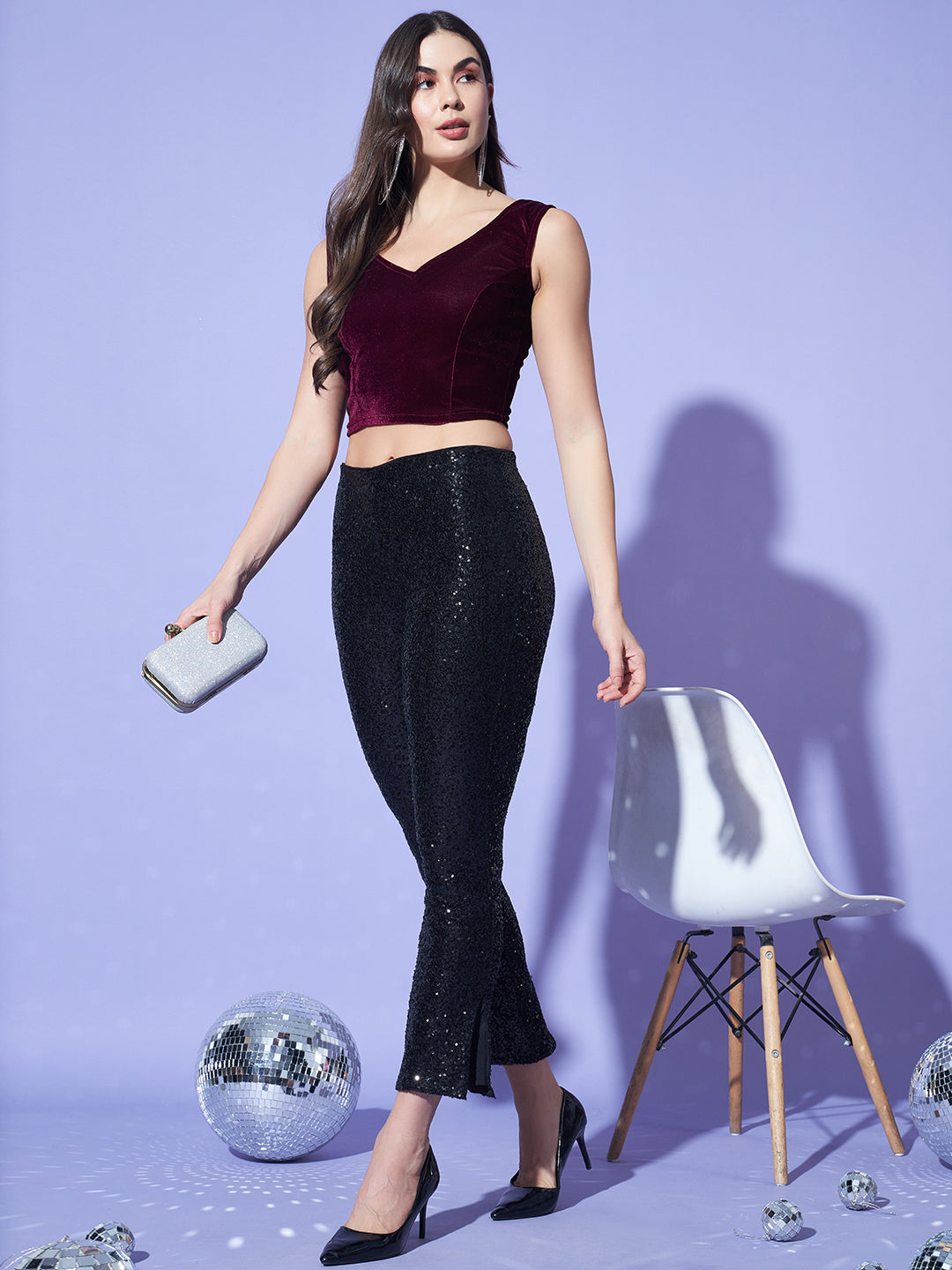 V-Neck Velvet Saree Blouse