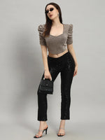 Lycra Party Puff Sleeves Shiny Readymade Blouse