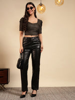 Metallic Shimmer Ruched Sleeve Top
