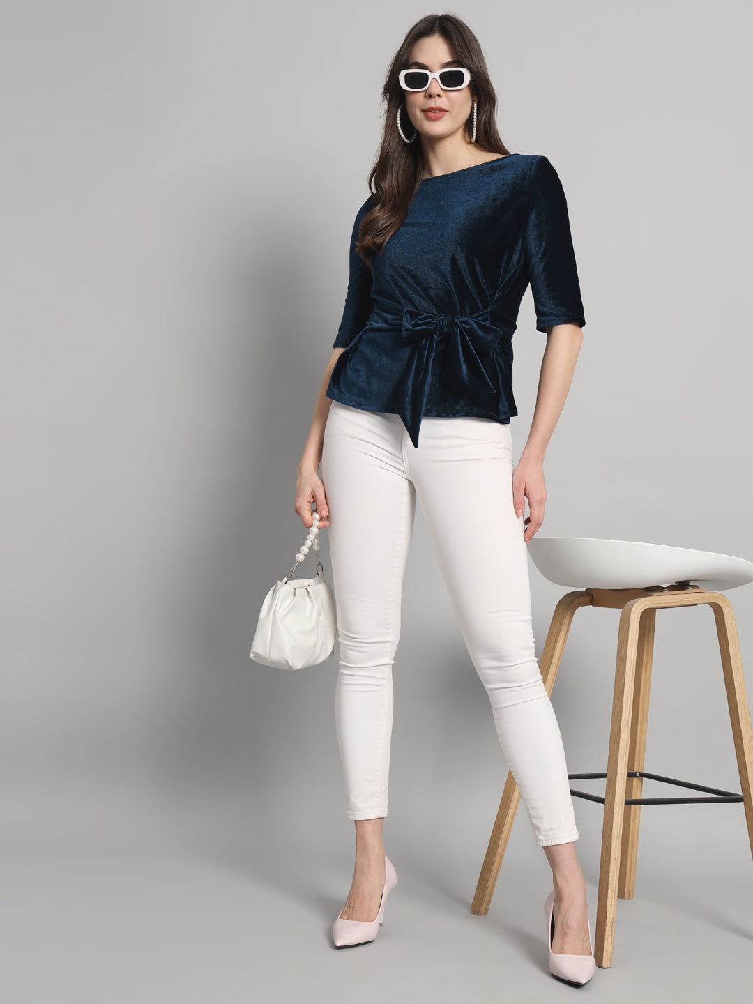 Velvet Tie-Up Peplum Top for Women