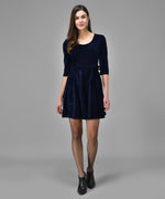 Tie-Ups Velvet A-Line Dress with Side Pockets