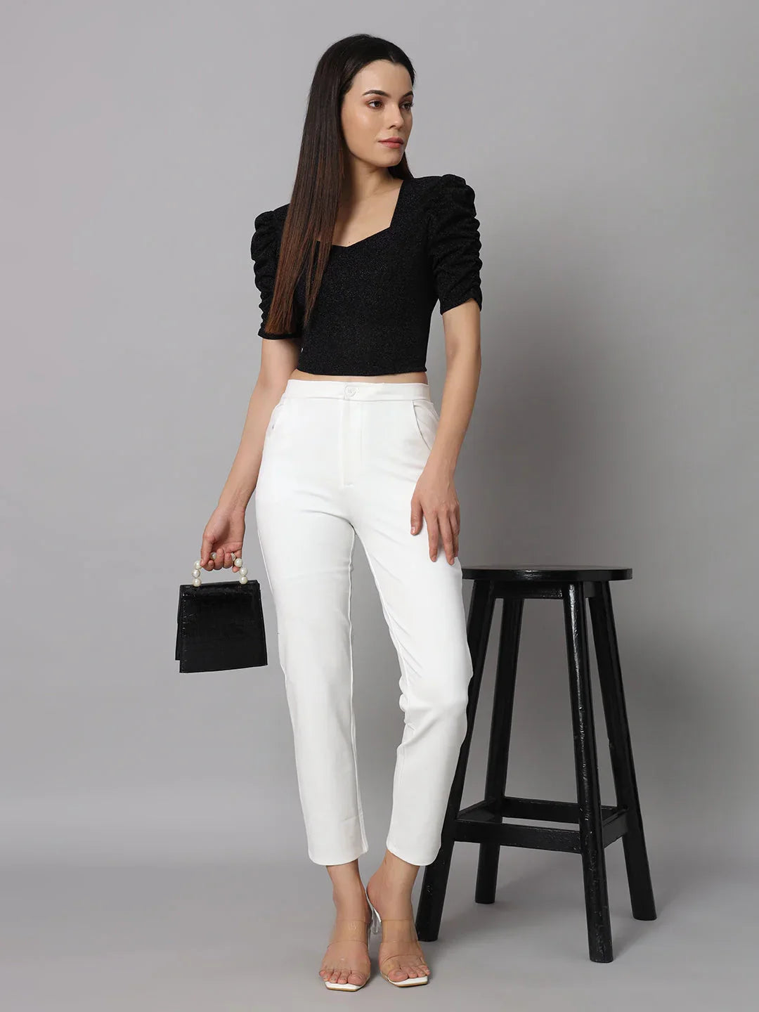 Lycra Party Puff Sleeves Shiny Readymade Blouse