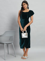 Shoulder Straps Velvet Ruffles Bodycon Midi Dress