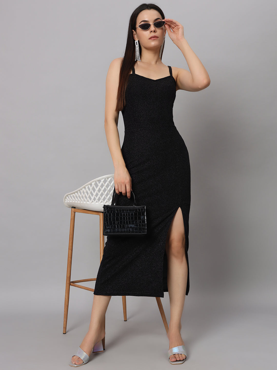 Women Lycra Sheen Bodycon Maxi Dress