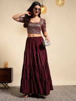 Metallic Shimmer Ruched Sleeve Top