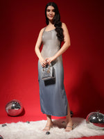 Lycra Bodycon Sleeveless Party Dress Silver Navy Ombre