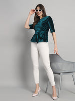 Velvet Tie-Up Peplum Top for Women
