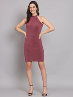 Self Design Halter Neck Sleeveless Bodycon Dress