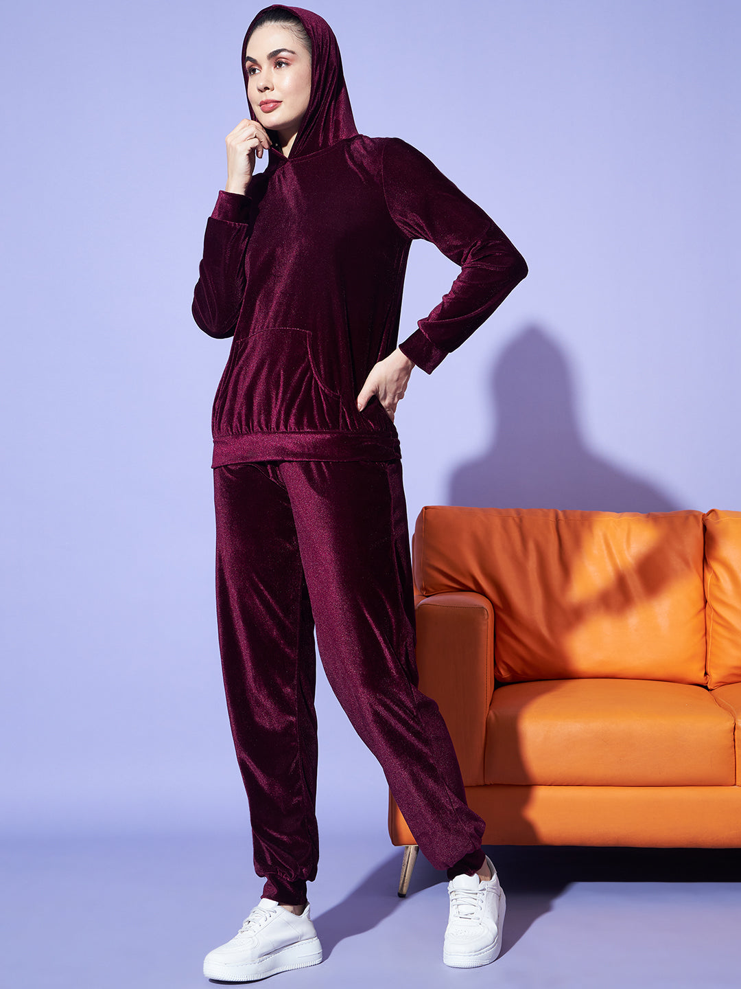 Velvet Tracksuit Set for Women with Hoodie and Handy Pockets