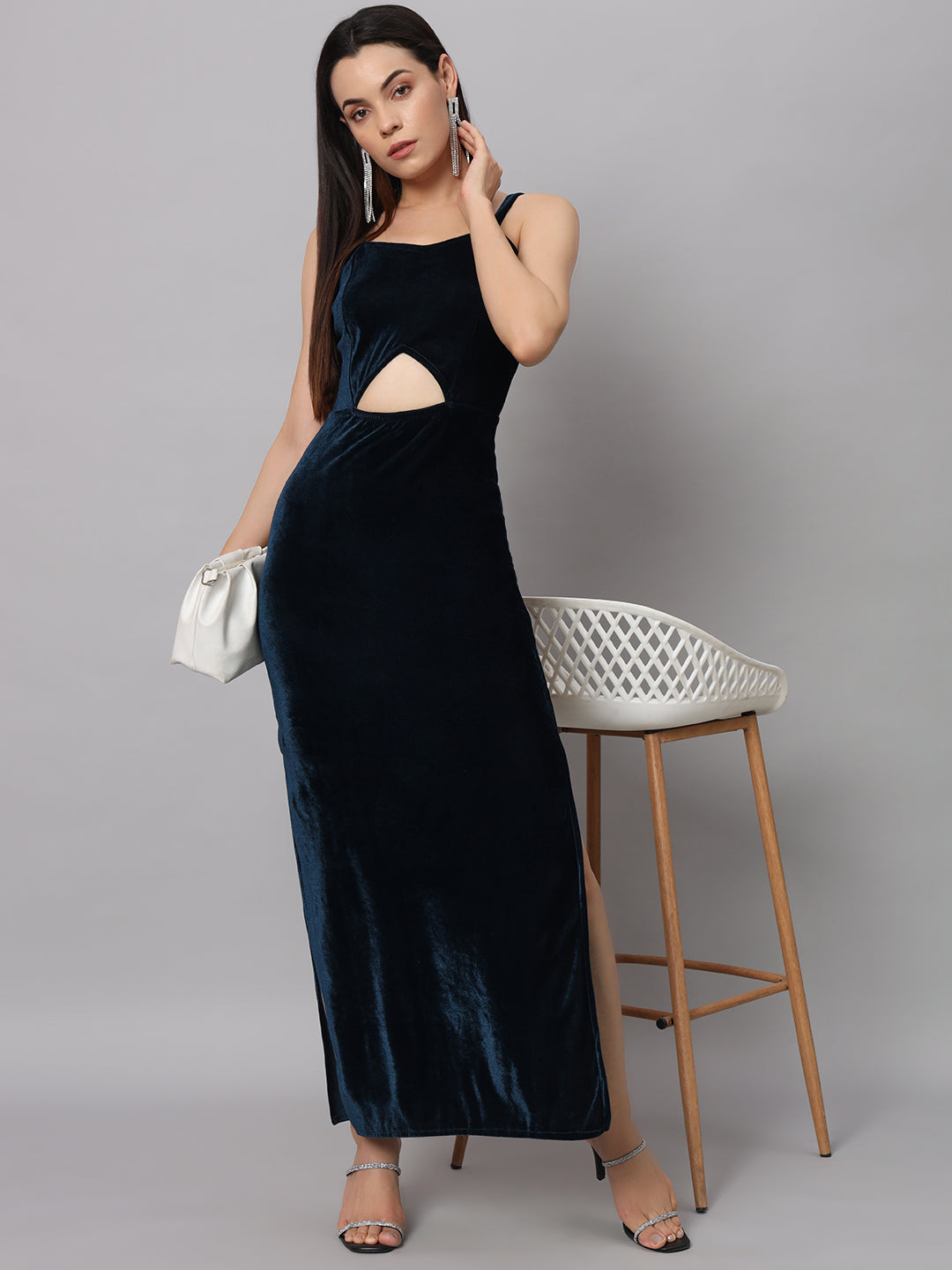 Women Sweetheart Neck Shoulder Straps Cut-Outs Sheath Maxi Dress