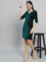 V-Neck Ruffles Detail Velvet Sheath Dress