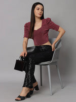 Lycra Party Puff Sleeves Shiny Readymade Blouse