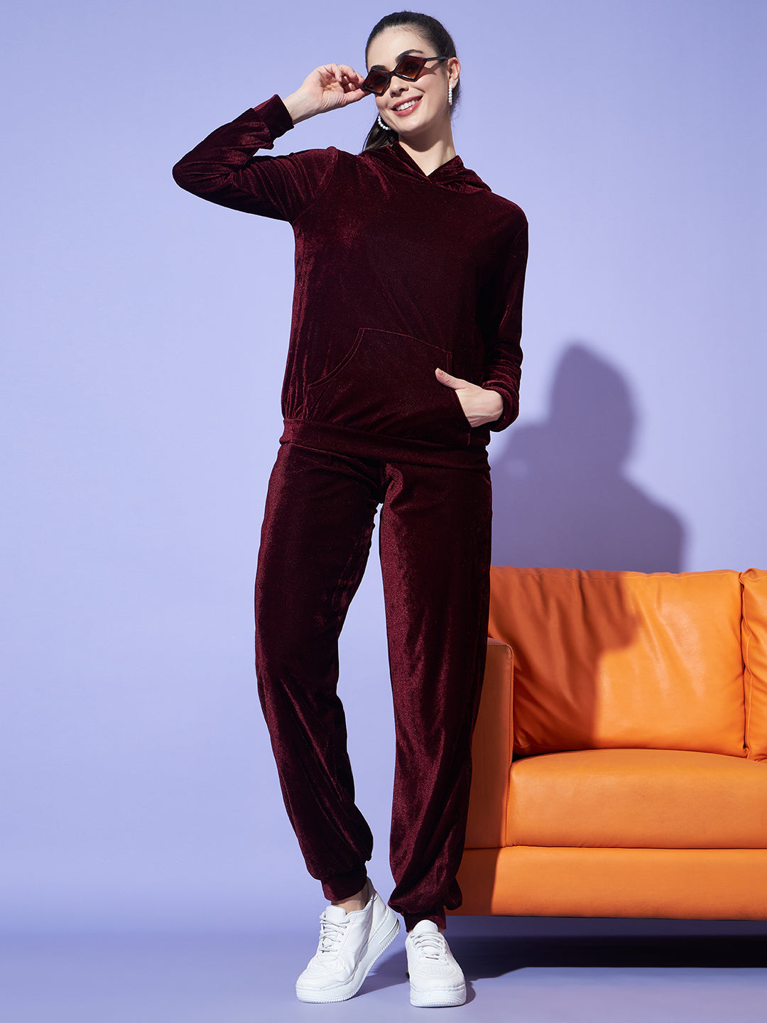 Velvet Tracksuit Set for Women with Hoodie and Handy Pockets