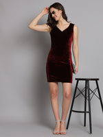 V-Neck Velvet Bodycon Mini Dress