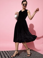 V-Neck Velvet Fit & Flare Midi Dress