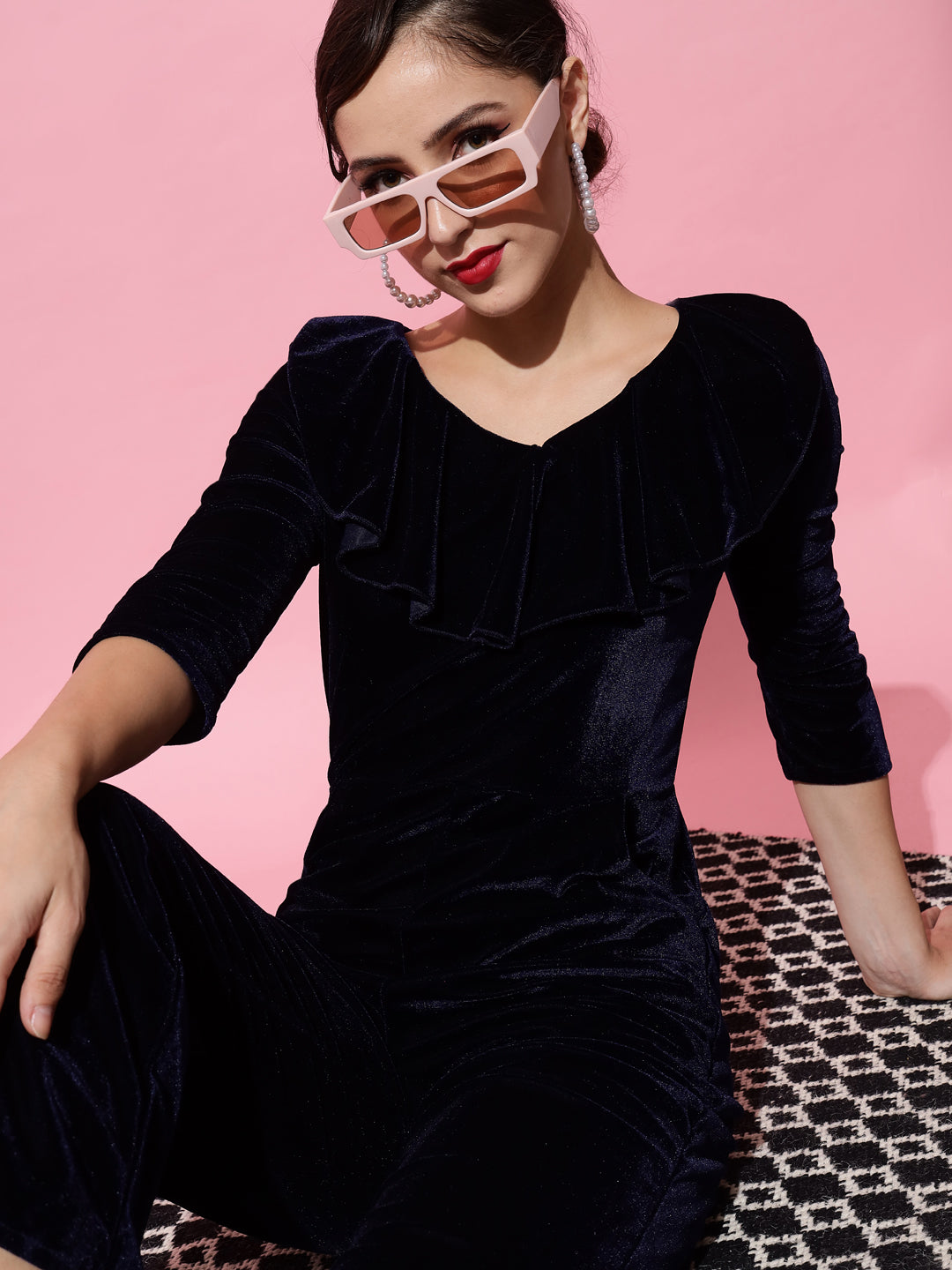 V-Neck Ruffles Details Basic Jumpsuit