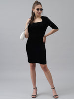 Women Square Neck Velvet Sheath Dress